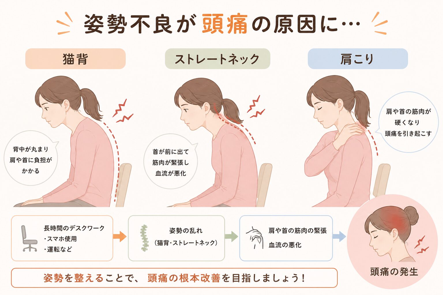 姿勢不良による頭痛の原因イメージ|甲賀市